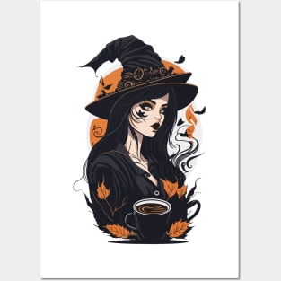 Halloween Coffee lover Witch Posters and Art